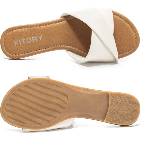 FITORY Women's Milk Synthesis Summer Soft Leather Cushioned Insole Flat Slides - Picture 3 of 5